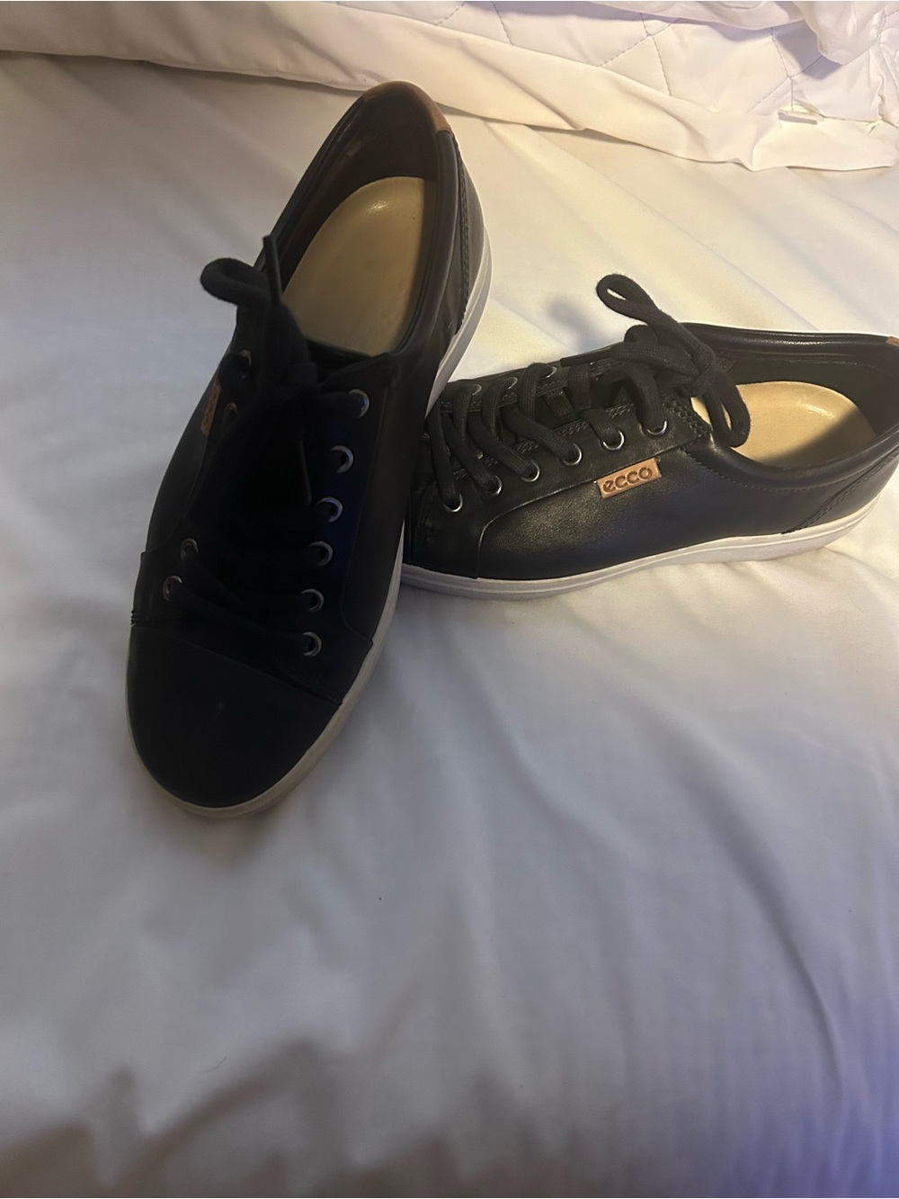 Ecco Black Leather Low-Top Sneakers with White Sole
